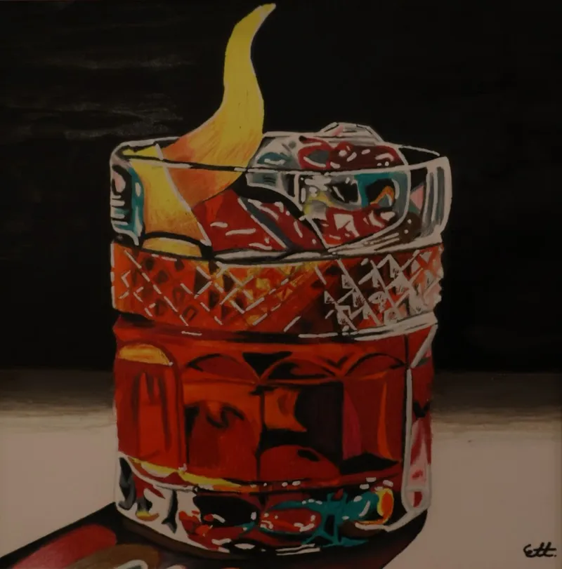 Colored pencil Manhattan cocktail