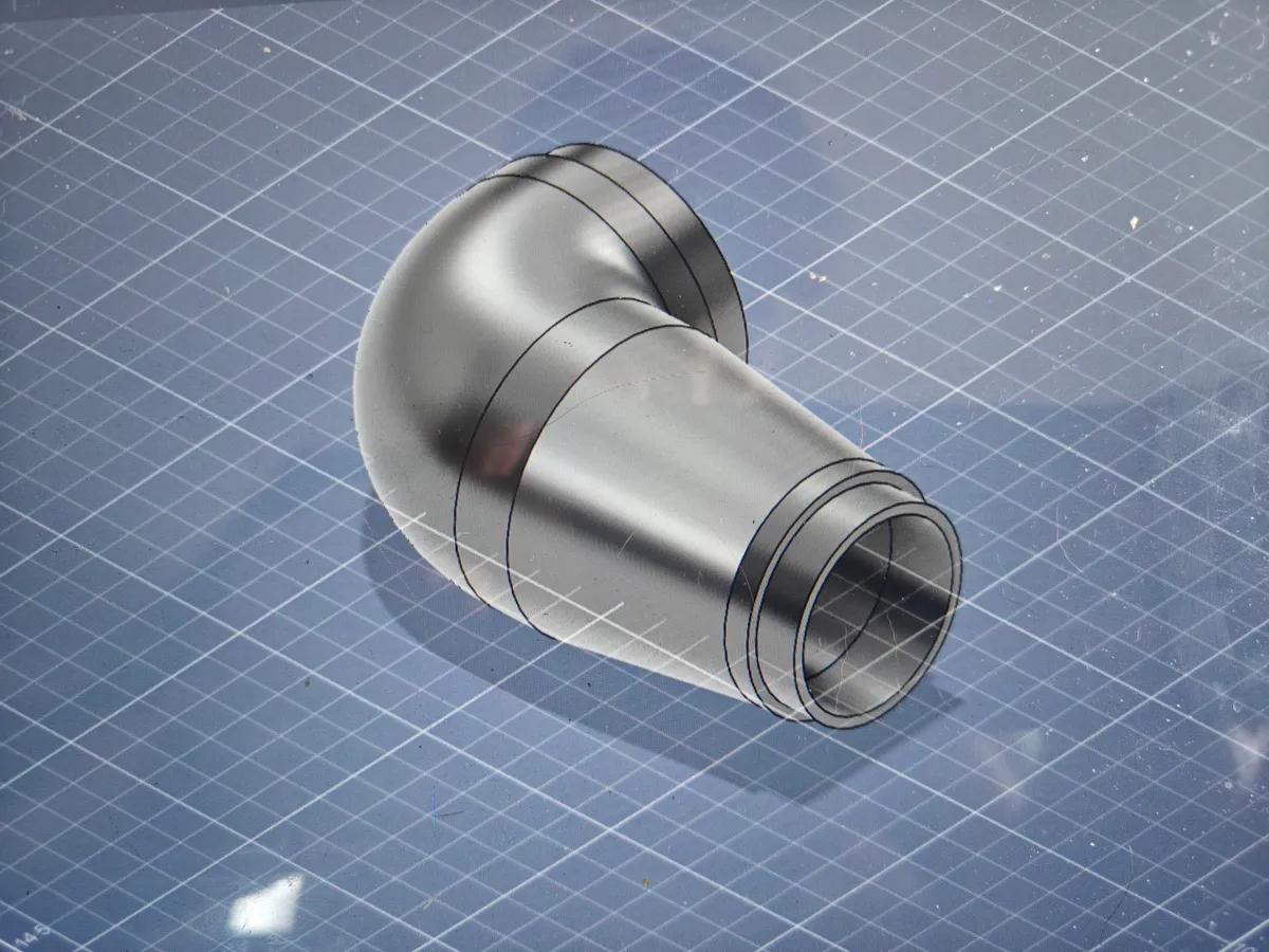 Fusion 360 CAD model, intake inlet design iteration 1