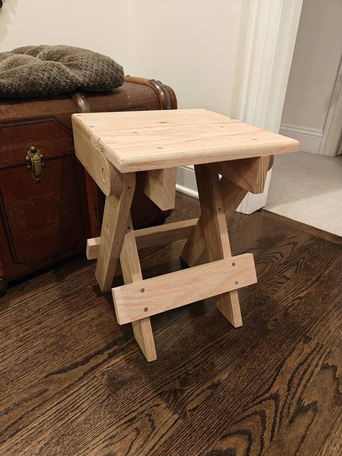 Handmade stool, open position